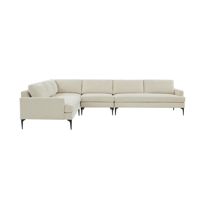 Serena Cream Velvet Large L-Sectional with Black Legs