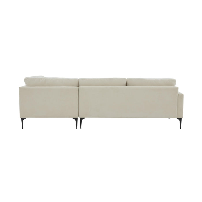 Serena Cream Velvet RAF Chaise Sectional with Black Legs