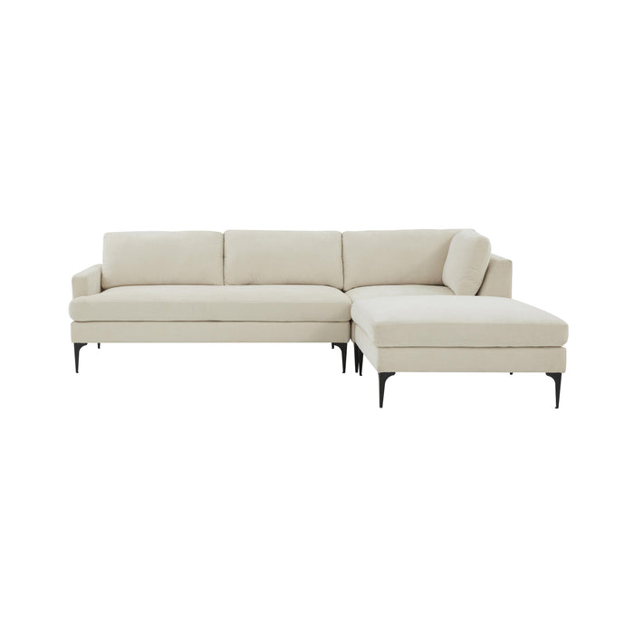 Serena Cream Velvet RAF Chaise Sectional with Black Legs