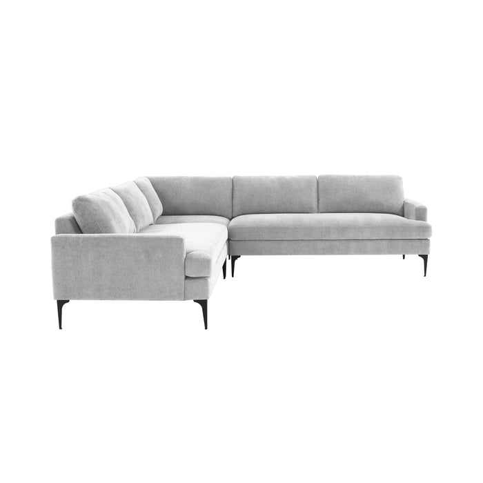 Serena Gray Velvet L-Sectional with Black Legs