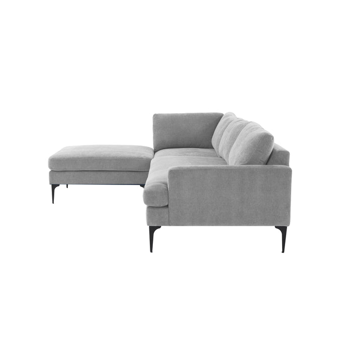 Serena Gray Velvet LAF Chaise Sectional with Black Legs