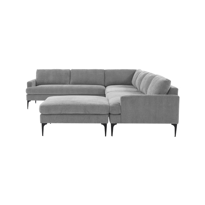 Serena Gray Velvet Large Chaise Sectional with Black Legs