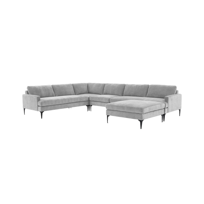 Serena Gray Velvet Large Chaise Sectional with Black Legs image