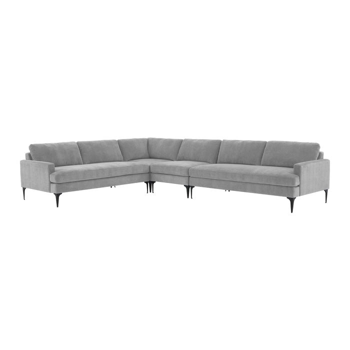 Serena Gray Velvet Large L-Sectional with Black Legs image