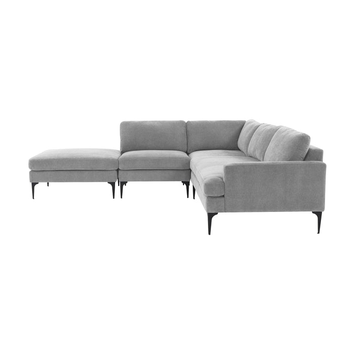 Serena Gray Velvet Large LAF Chaise Sectional with Black Legs