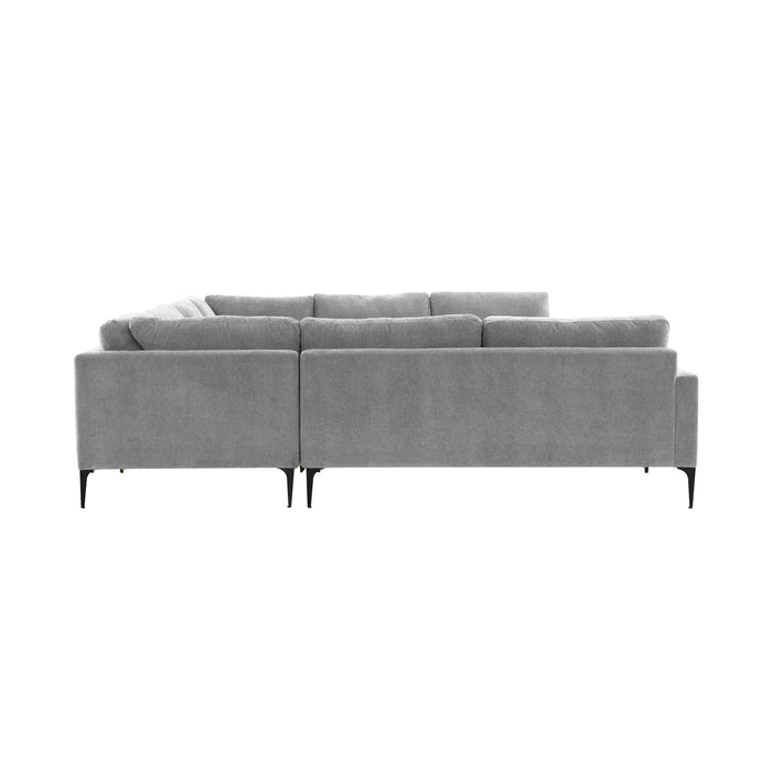 Serena Gray Velvet U-Sectional with Black Legs