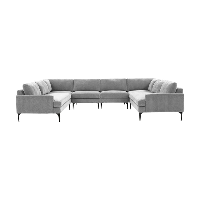 Serena Gray Velvet U-Sectional with Black Legs