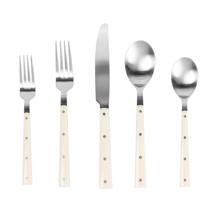 Soline Cream and Stainless Steel Flatware - Set of 5 Pieces - Service for 1 image