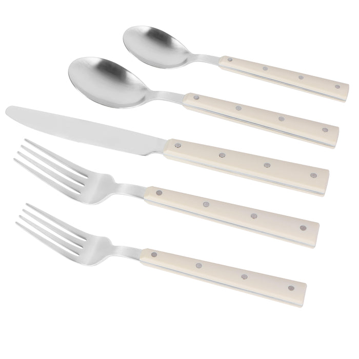 Soline Cream and Stainless Steel Flatware - Set of 5 Pieces - Service for 1