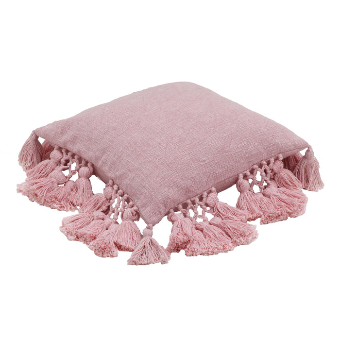 Stone Washed Blush Pink Cotton Tasseled Pillow