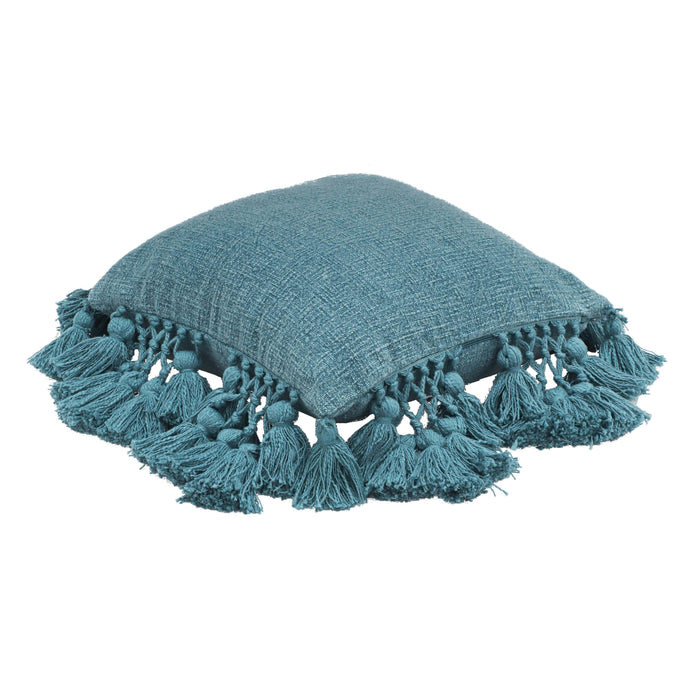 Stone Washed Denim Blue Cotton Tasseled Pillow