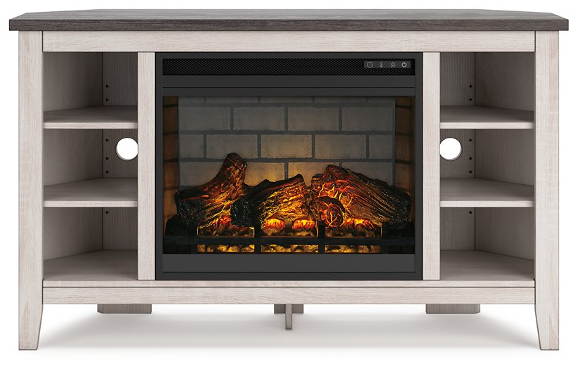 Dorrinson Corner TV Stand with Electric Fireplace - Yulissa Home Furnishings (NJ)