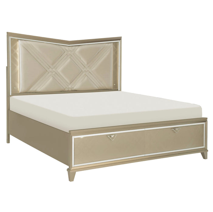 Bijou Queen Platform Bed with LED Lighting and Footboard Storage