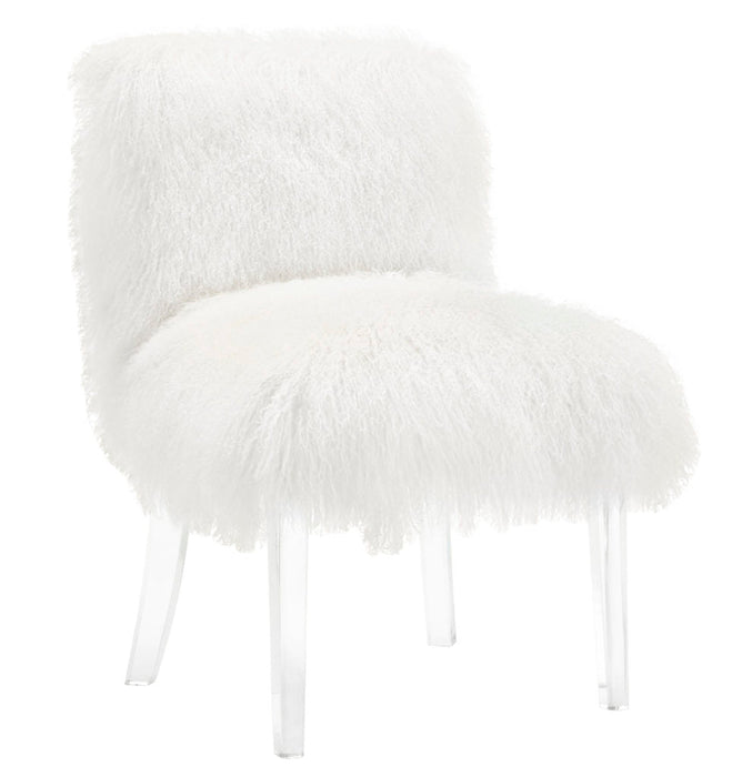 SOPHIE WHITE SHEEPSKIN LUCITE CHAIR